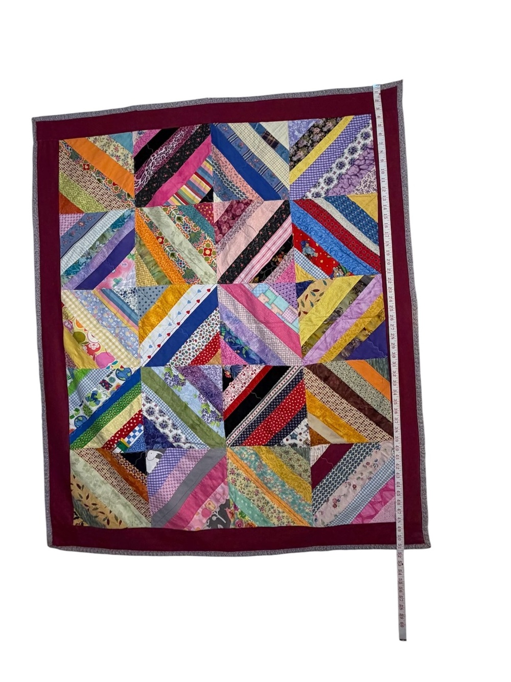 Handmade String Quilt Scrap Patchwork Lap Wall Quilt 43 x 51 - Picture 11 of 11